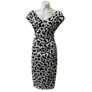 Maggy London Elegant Black and White Polka Dot Dress - midi length - sz 12